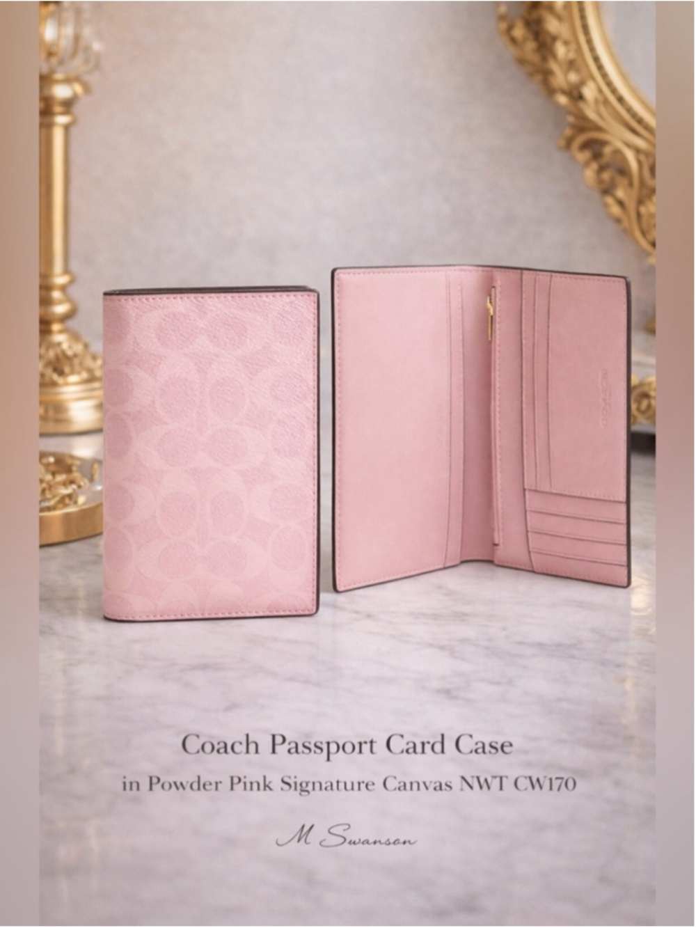 NEW Authentic Coach Passport Card Case Powder Pink Signature Canvas CW170 NWT